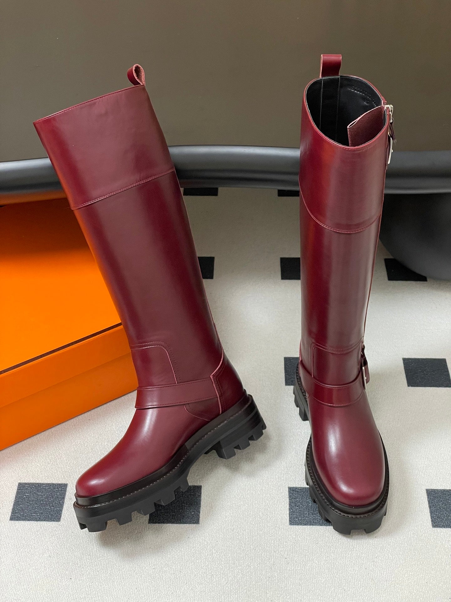 HM Jumping Boots 50mm Wine Red Edge Lock Calfskin