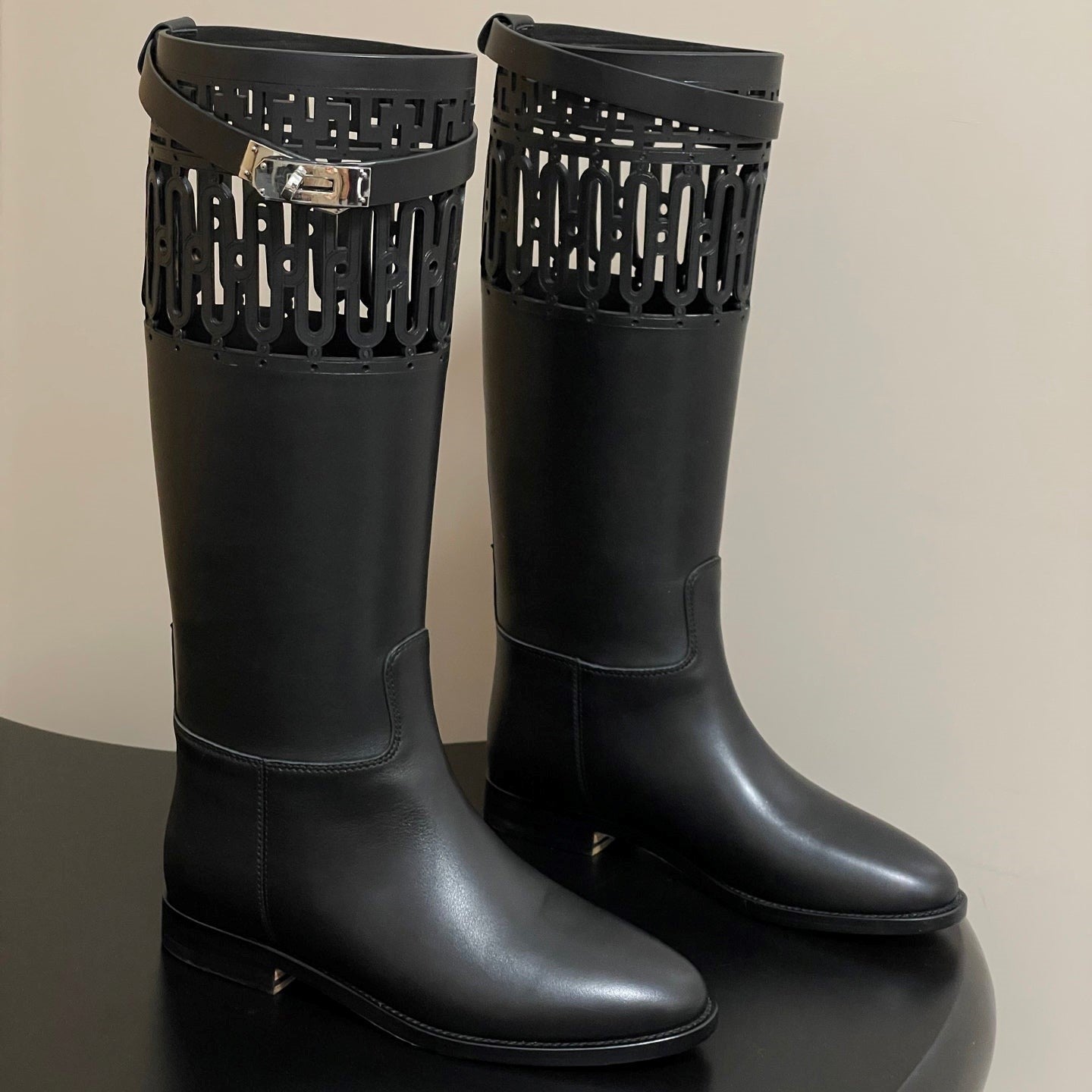 HM Jumping Boots Black Kelly Buckle Calfskin 423264