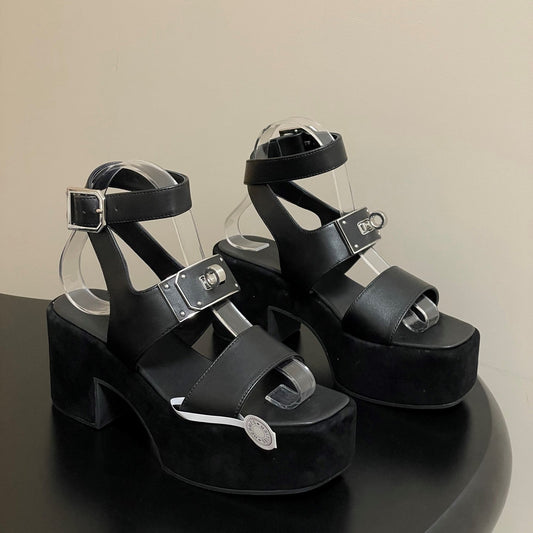 HM Lola 35 Heeled Sandals Black Goatskin 534767