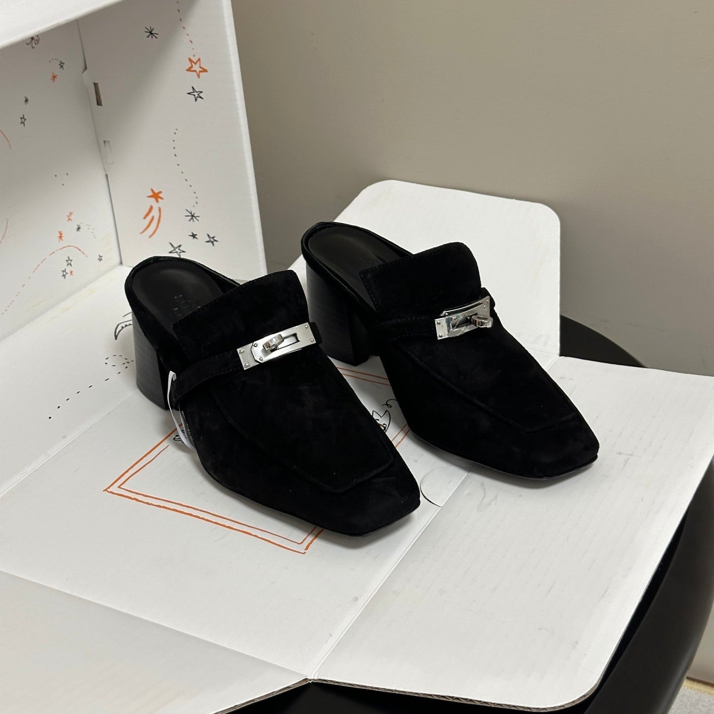 HM Blossom Mule 65mm Black Suede 902906
