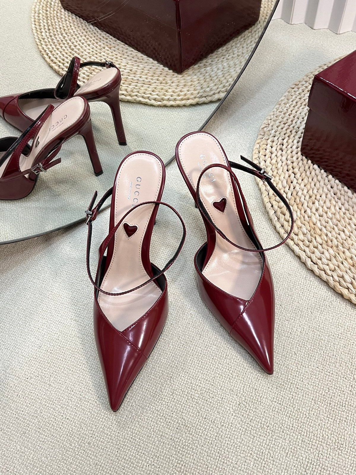 GC 100mm Heeled Slingbacks Rosso Ancora Red Sheepskin 294607