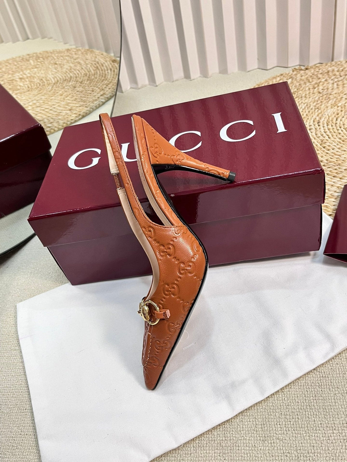 GC Horsebit Slingback Pump 100mm Brown Embossed Sheepskin 294578
