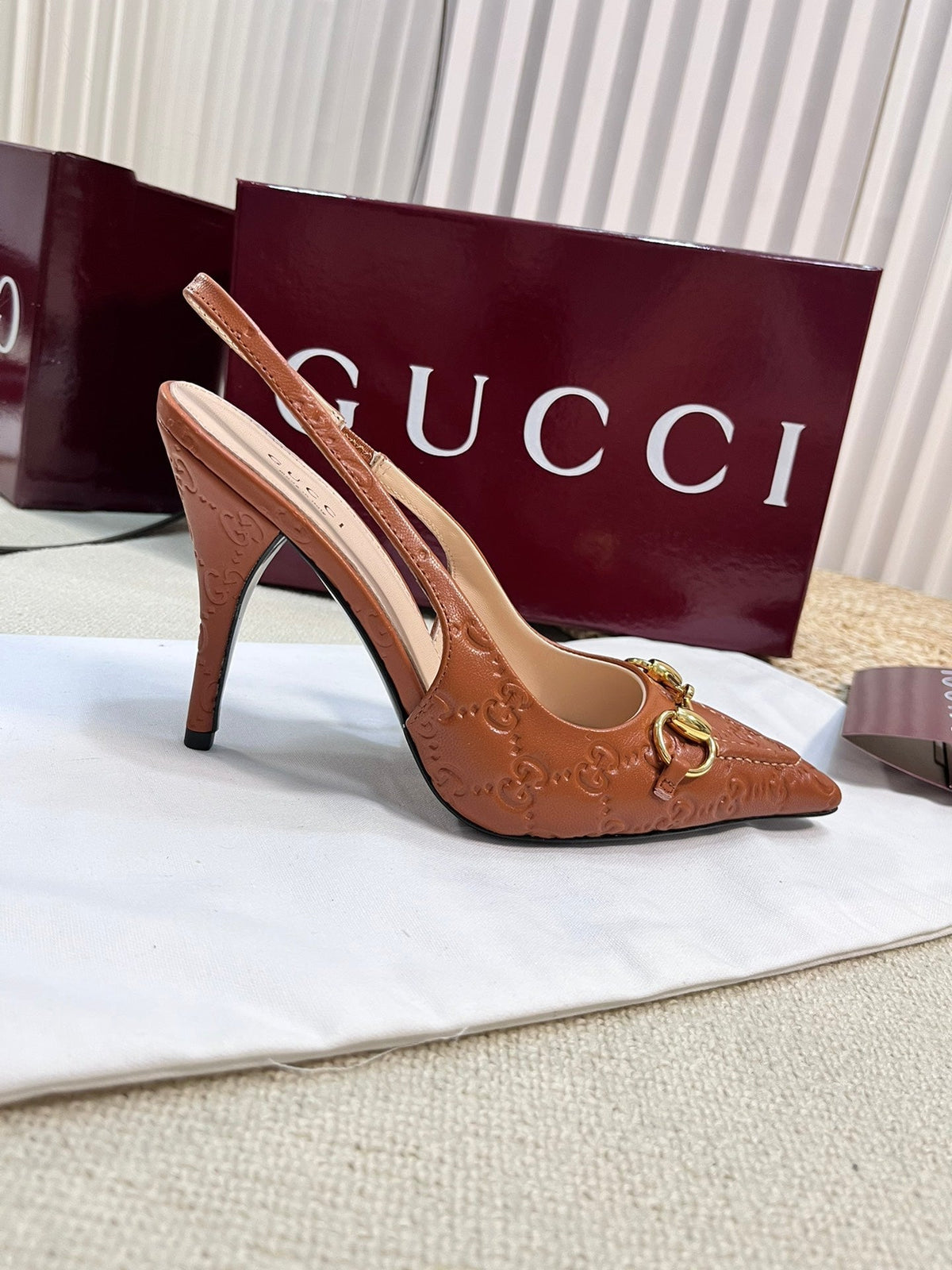 GC Horsebit Slingback Pump 100mm Brown Embossed Sheepskin 294578