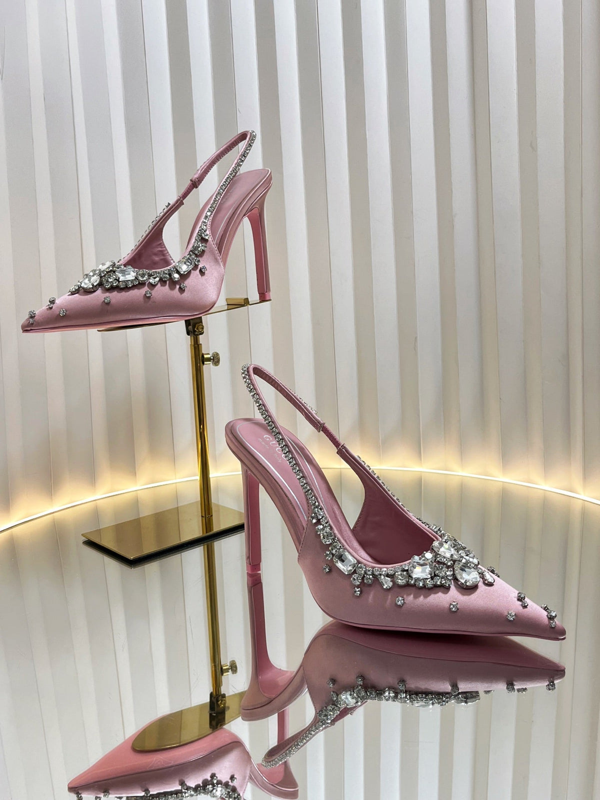 GC 2025 Crystal Embellished High Heels Slingbacks Pink Silk Sheepskin 294524