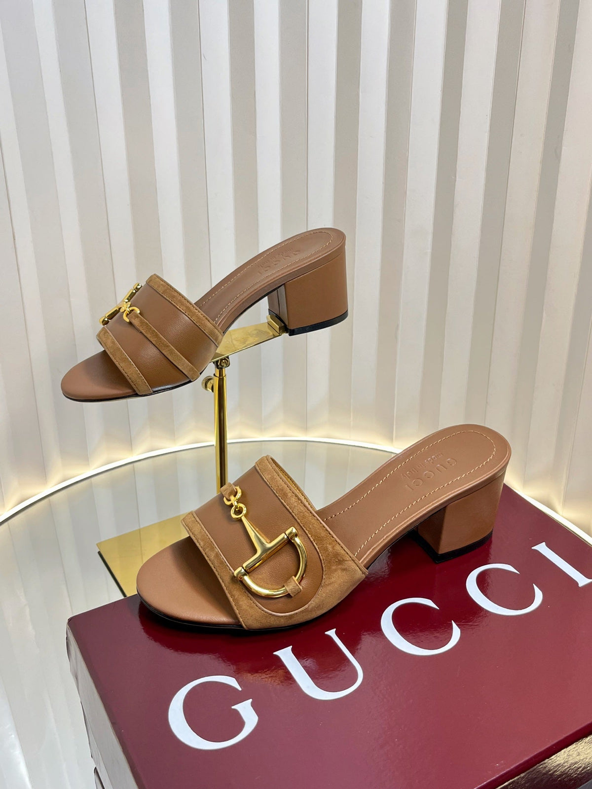 GC 25 Horsebit Sandals 50mm Brown Suede Sheepskin 294654