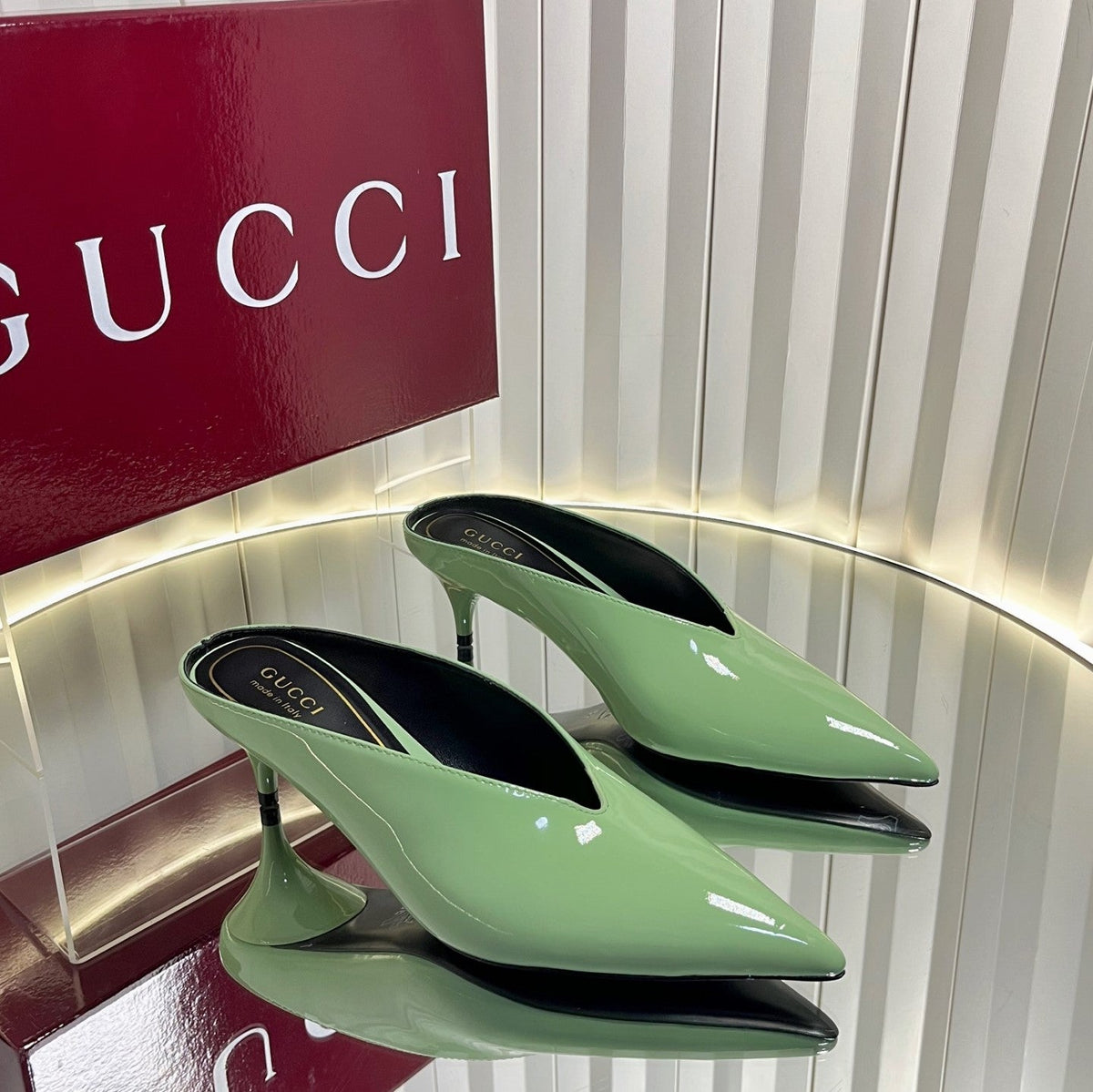 GG Women's Heeled Mules 50mm Matcha Green Patent Leather 548394