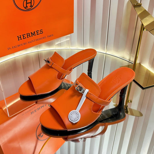 HM Cute Sandal 7cm Orange Calfskin 616210