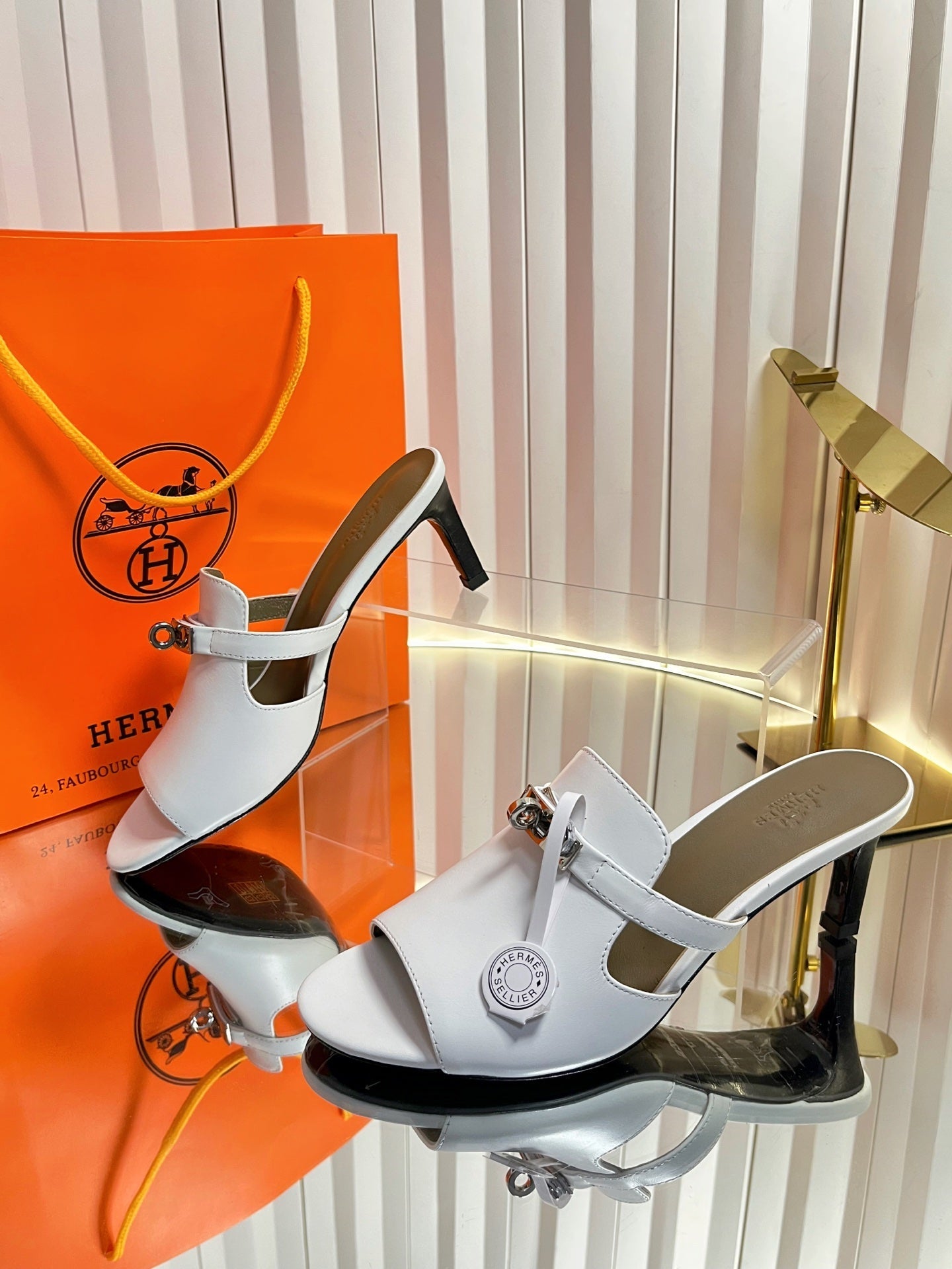 HM Cute Sandal 7cm White Calfskin 616212