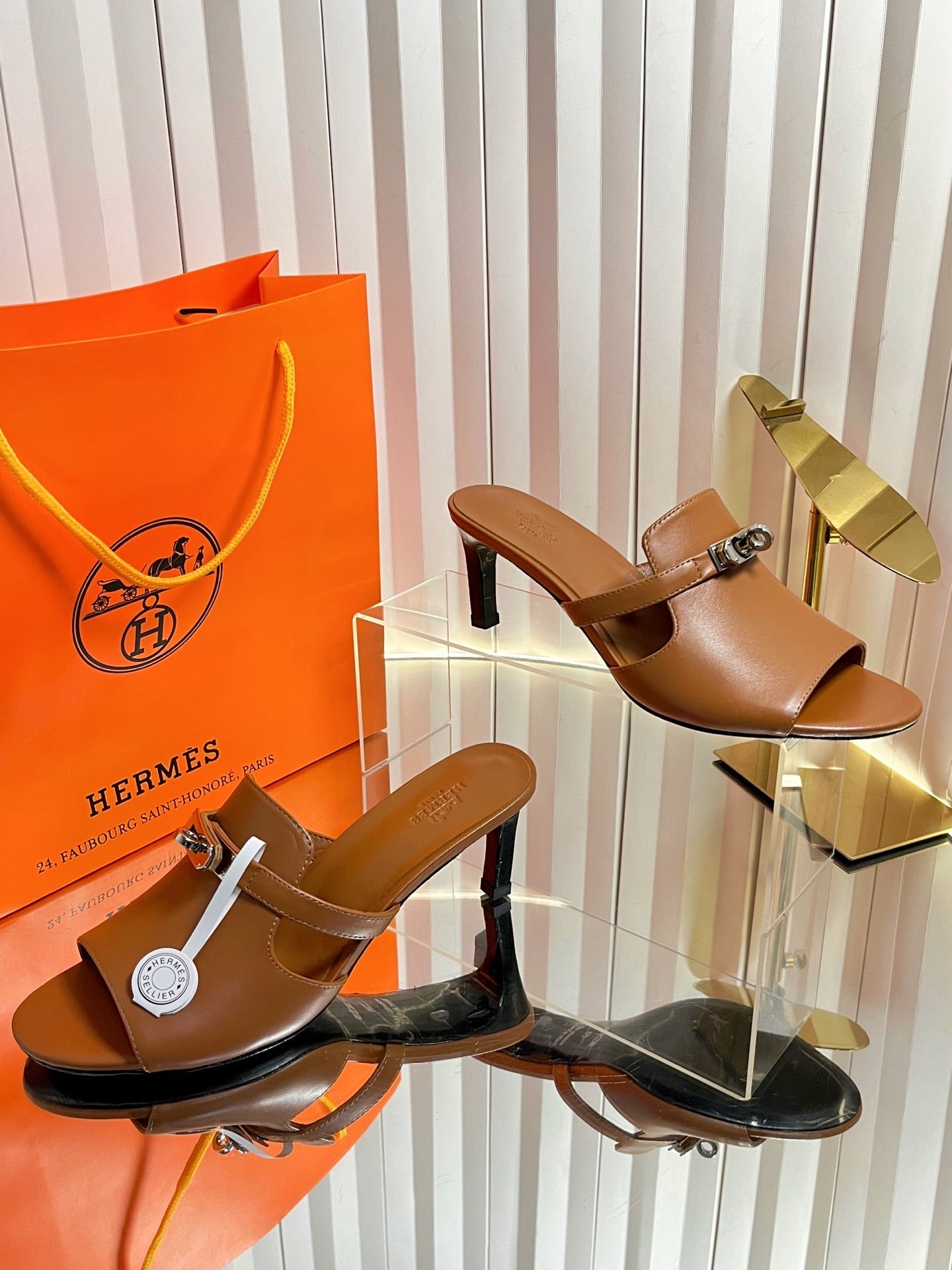 HM Cute Sandal 7cm Brown Calfskin 616213