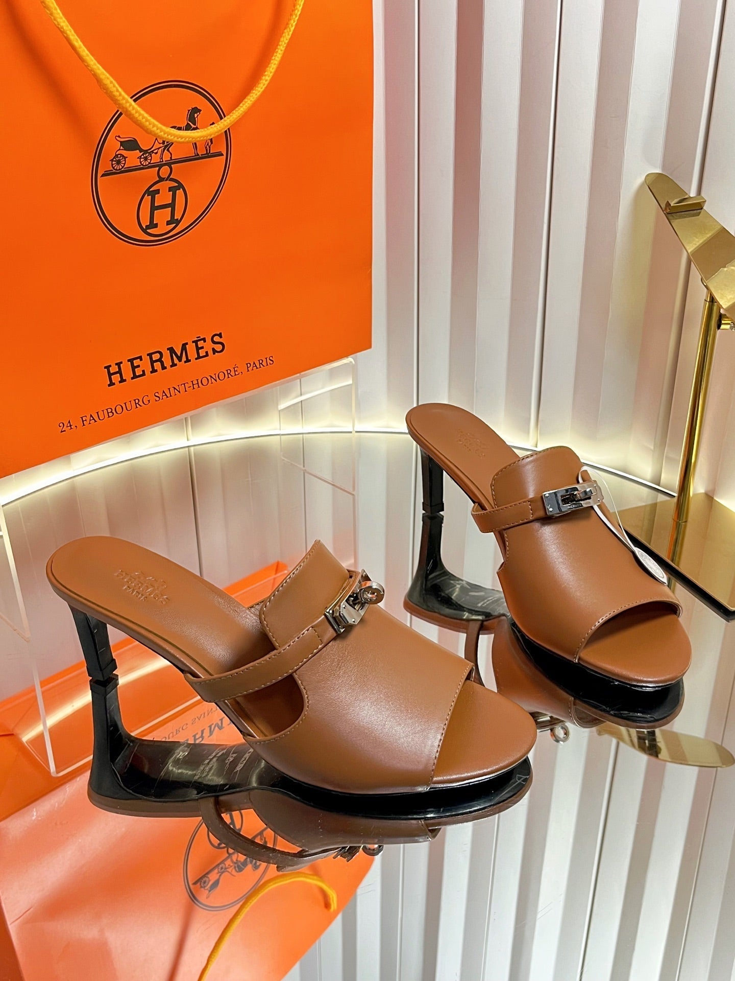 HM Cute Sandal 7cm Brown Calfskin 616213