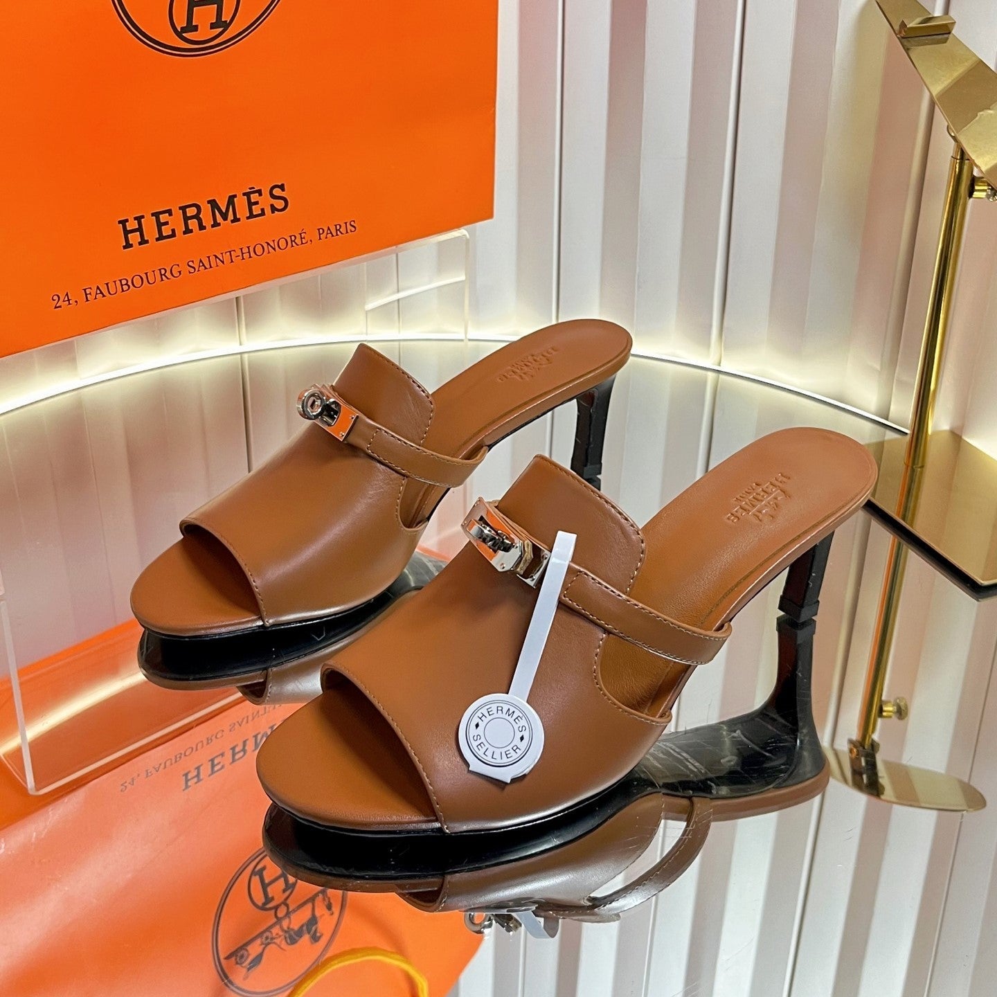 HM Cute Sandal 7cm Brown Calfskin 616213