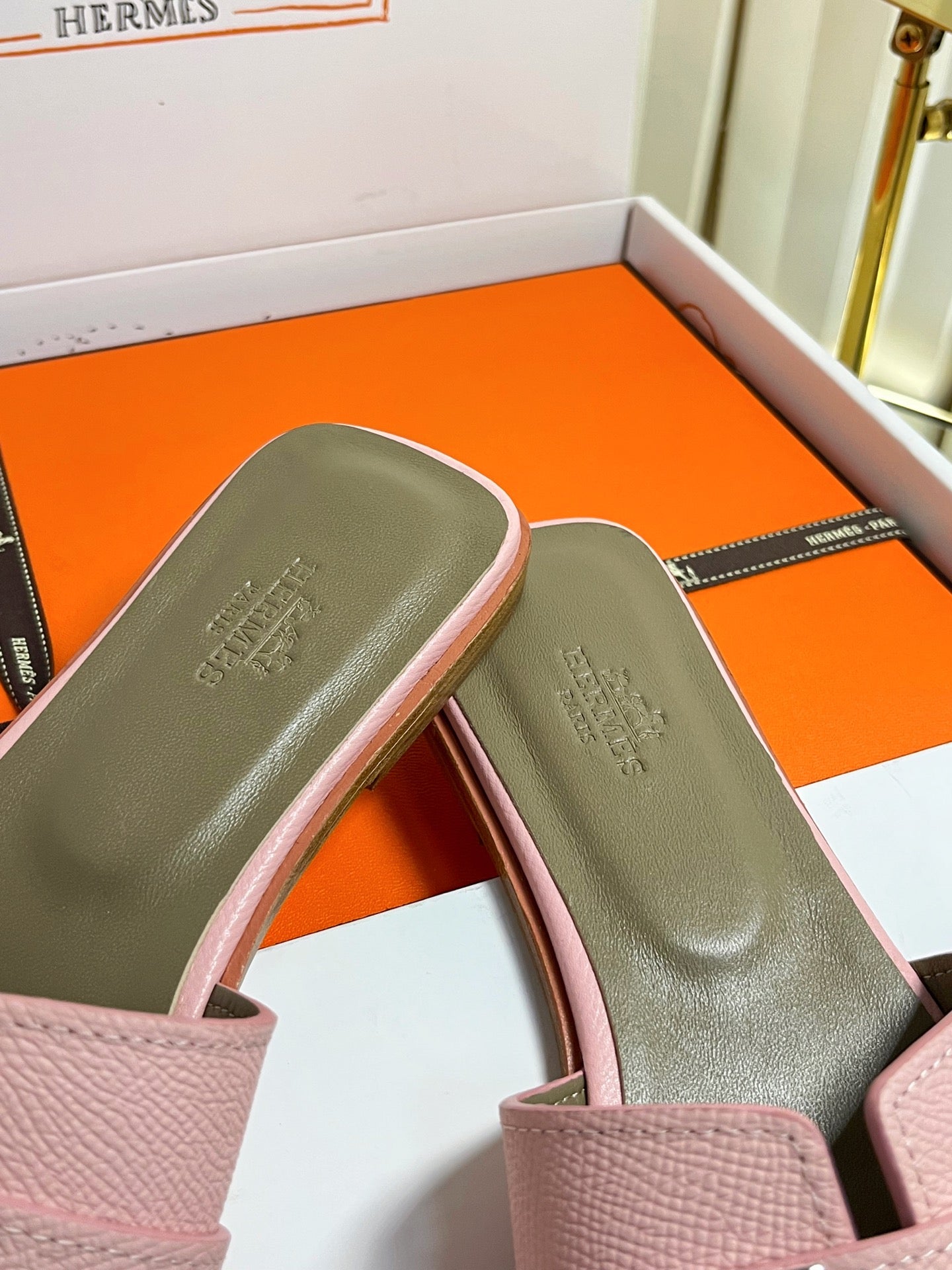 HM 26s Oran Sandals In Pink Epsom Calfskin Silver Hardware