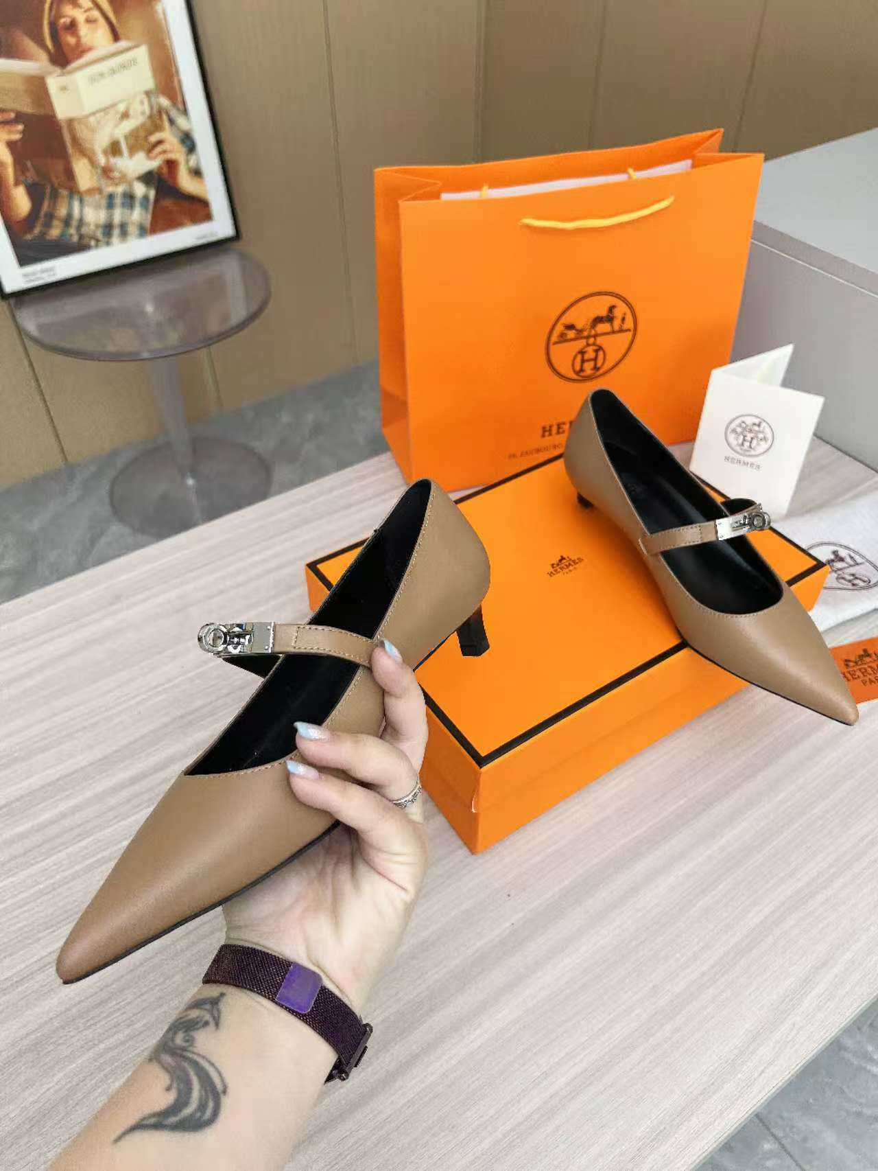 Kiara Slingback Flat Brown Calfskin 214055