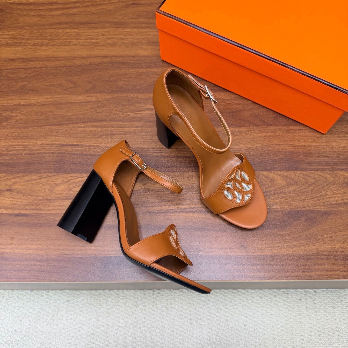 HM 26s Marquise Sandal 85mm In Camel Brown Calfskin