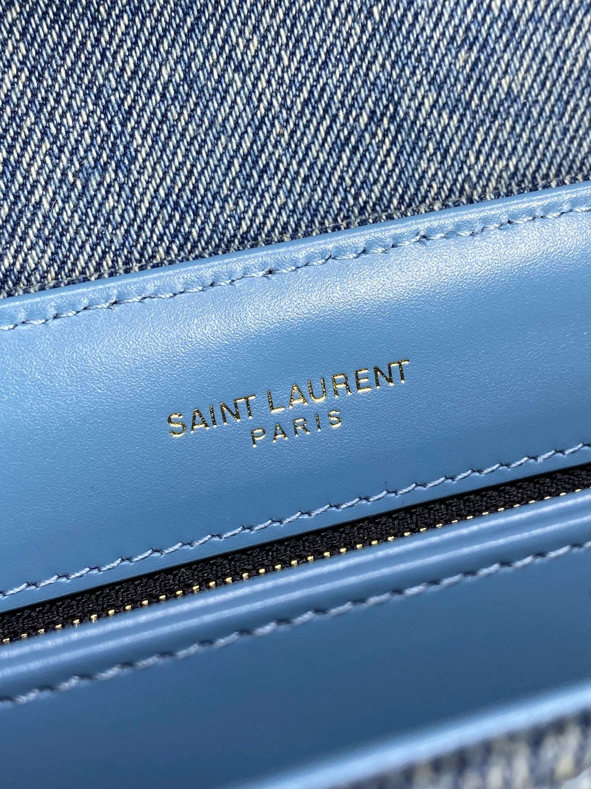 LOULOU MINI BAG 20 IN BLUE DENIM GOLD HARDWARE