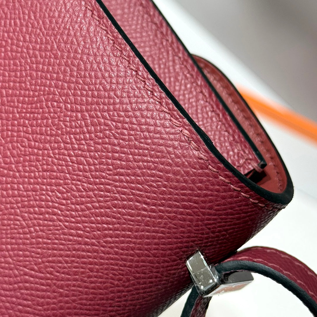 HM Constance Elan 24cm Bag Burgundy Epsom Leather Silver Hardware