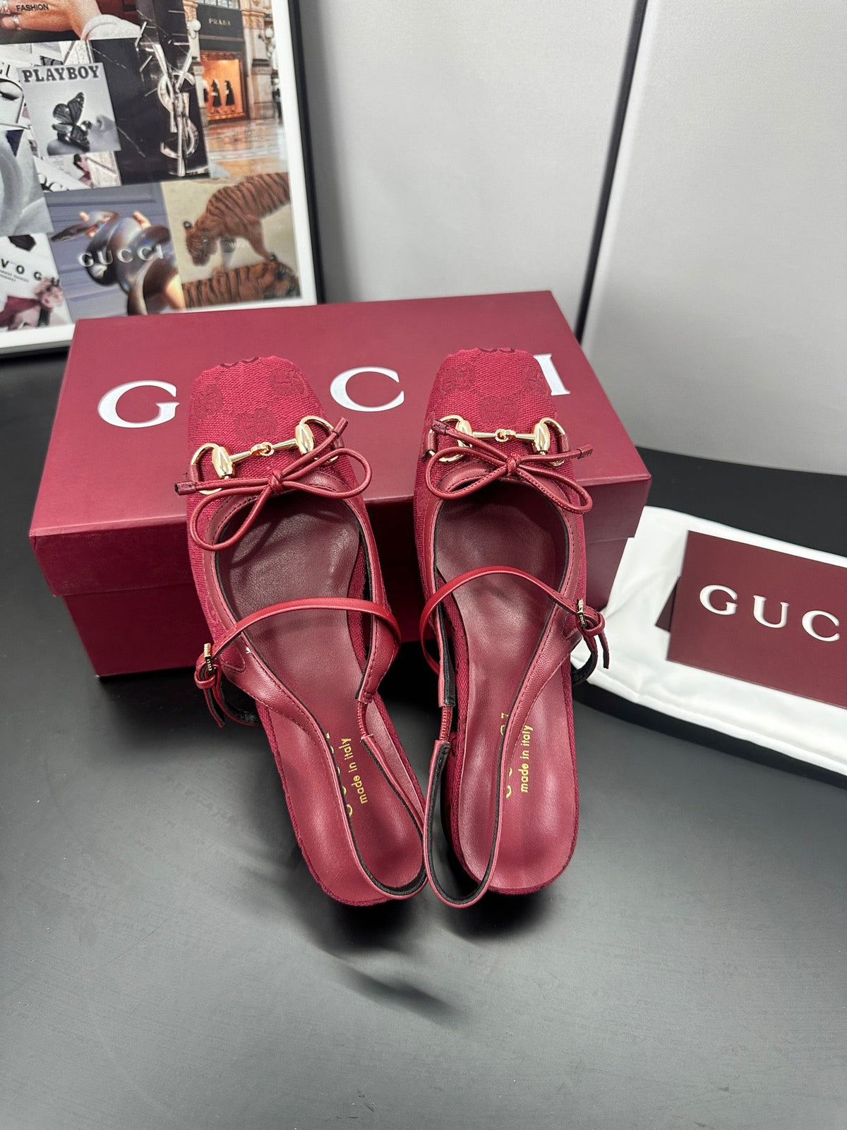 GG 26s Horsebit Slingback 2.5cm Burgundy Canvas 688316