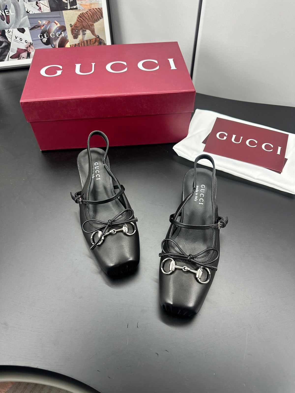 GG 26s Horsebit Slingback 2.5cm Black Sheepskin 688315