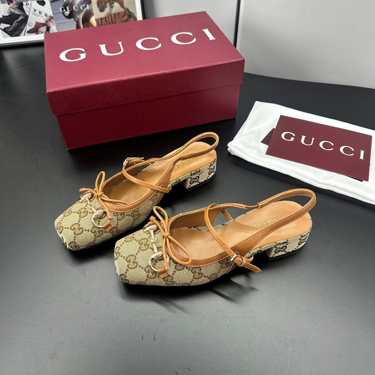 GG 26s Horsebit Slingback 2.5cm Beige Canvas 688319
