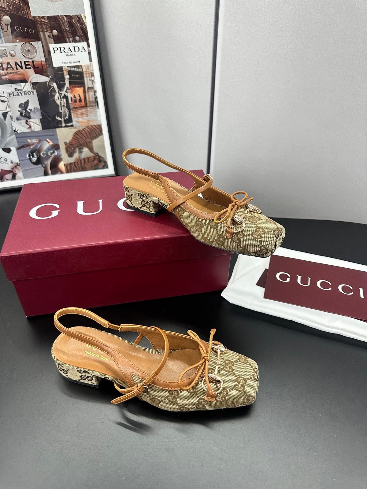 GG 26s Horsebit Slingback 2.5cm Beige Canvas 688319