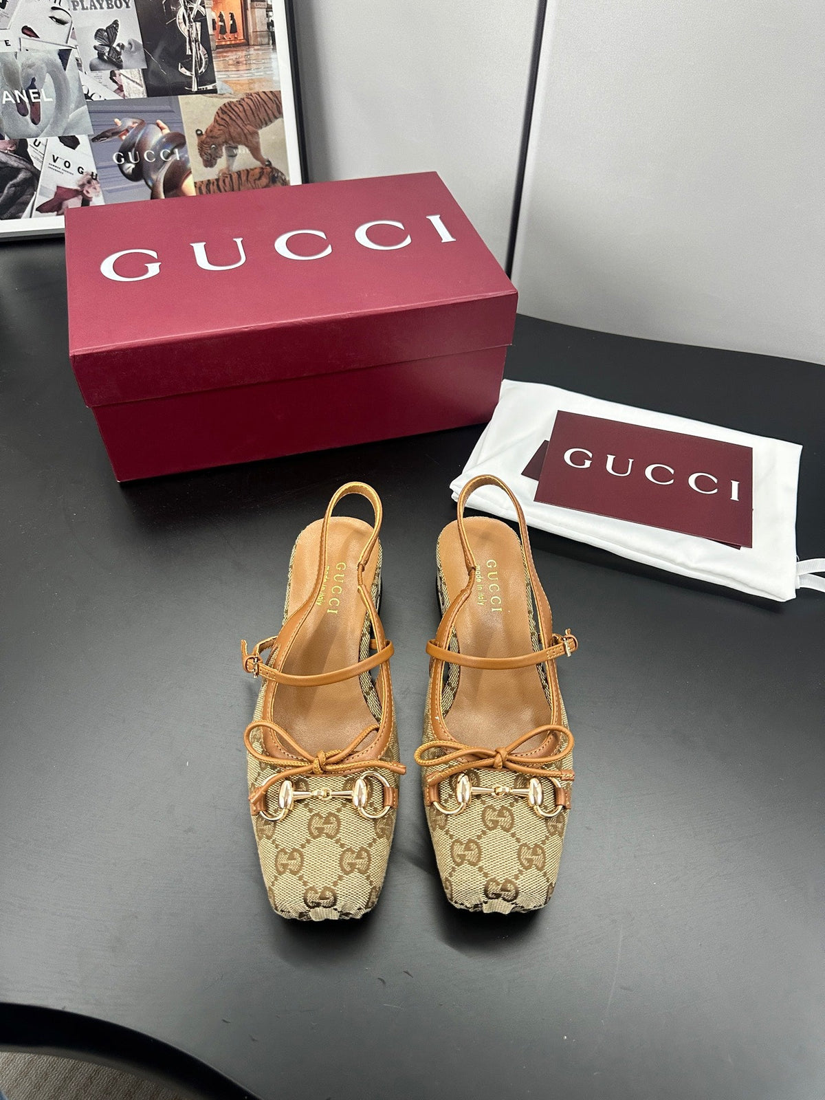 GG 26s Horsebit Slingback 2.5cm Beige Canvas 688319