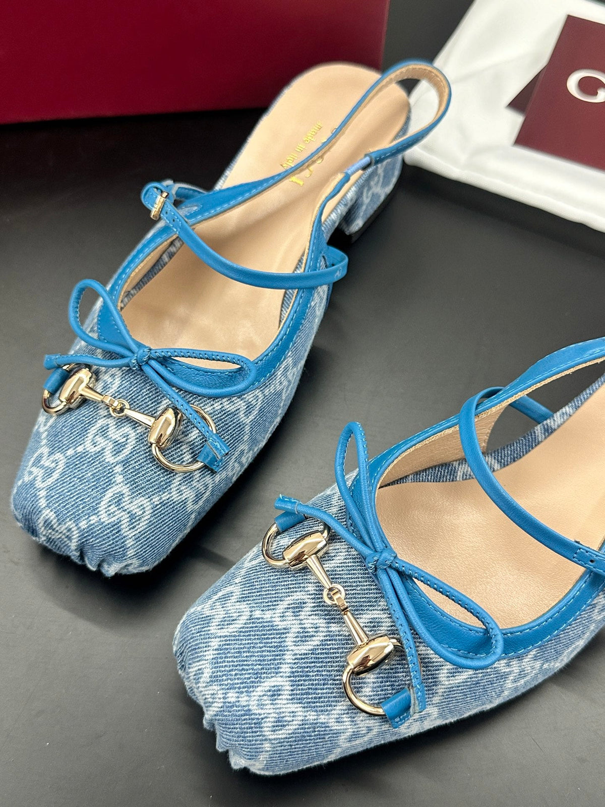 GG 26s Horsebit Slingback 2.5cm Blue Denim 688320