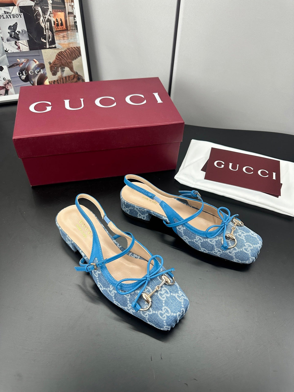 GG 26s Horsebit Slingback 2.5cm Blue Denim 688320