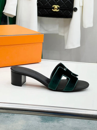 0ran 45 sandal dark green velvet goatskin