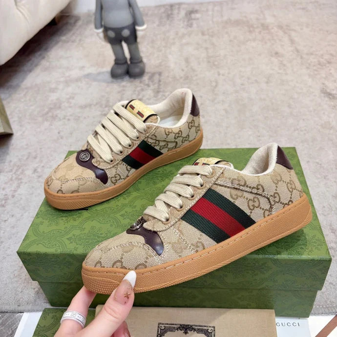 GG 26ss Screener Sneaker Beige Brown Canvas Cowhide 697183