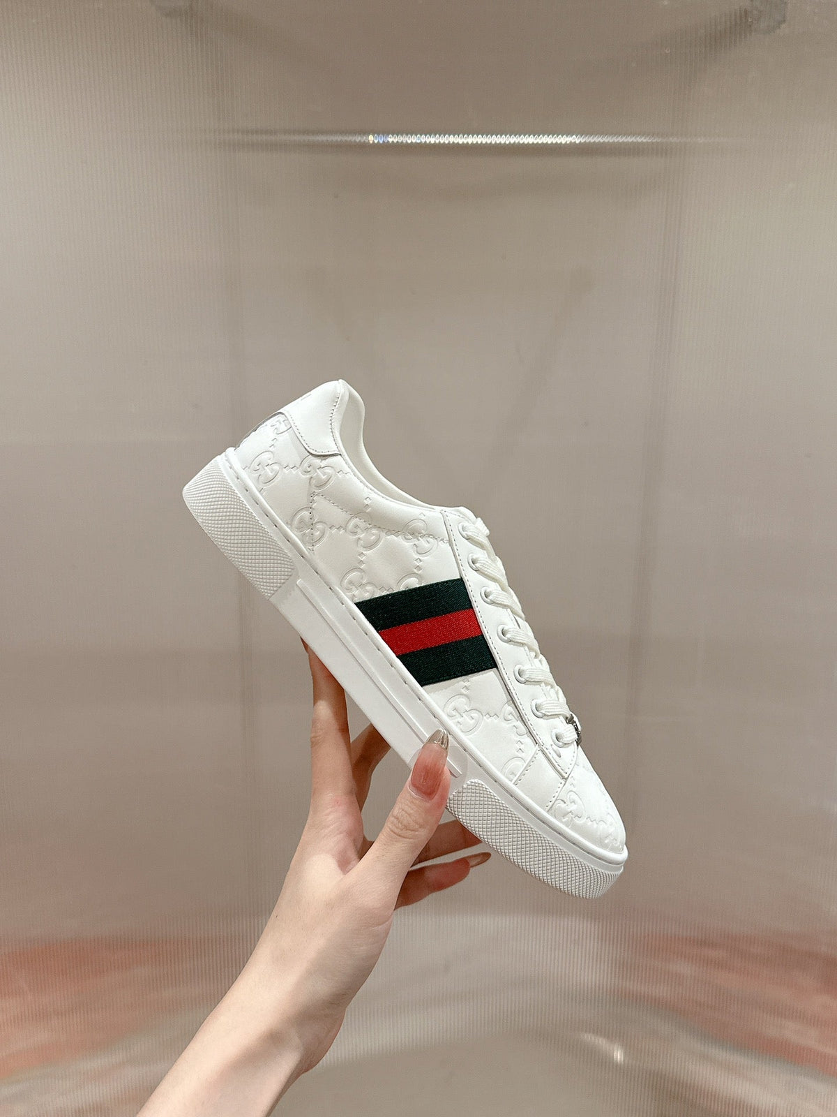 GG Ace Sneaker White Monogram Empreinte Calfskin