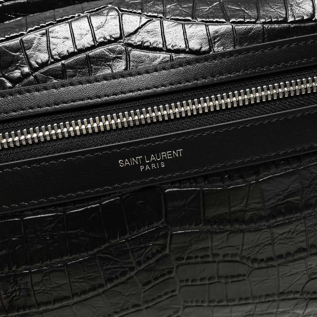 YSL City Backpack 38 Black in Crocodile-patterned Cowhide 285765