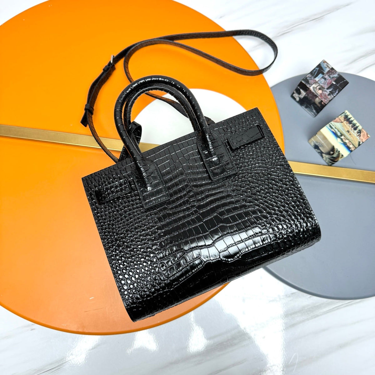 YSL Sac de Jour Baby 26cm Black in Crocodile-patterned Cowhide 285793