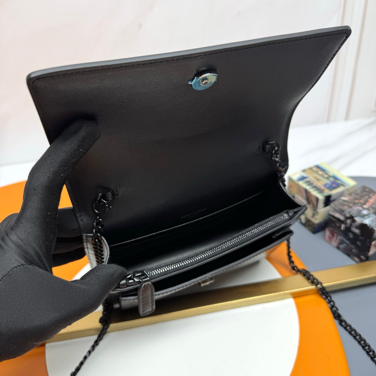 YSL Sunset Bag 19cm Black with Black hardware in Leather 285689