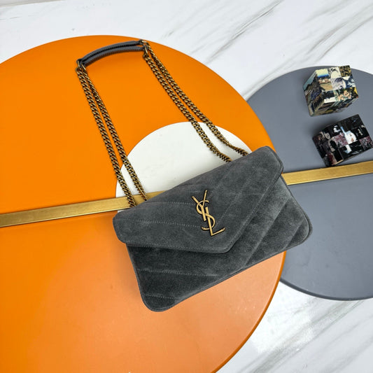 YSL Loulou Small Bag 24cm Grey Suede 285671