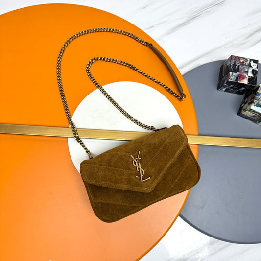 YSL Loulou Mini Bag 20cm Brown Coffee Suede 285679