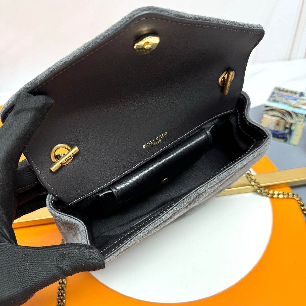 YSL Loulou Mini Bag 20cm Grey Suede 285675