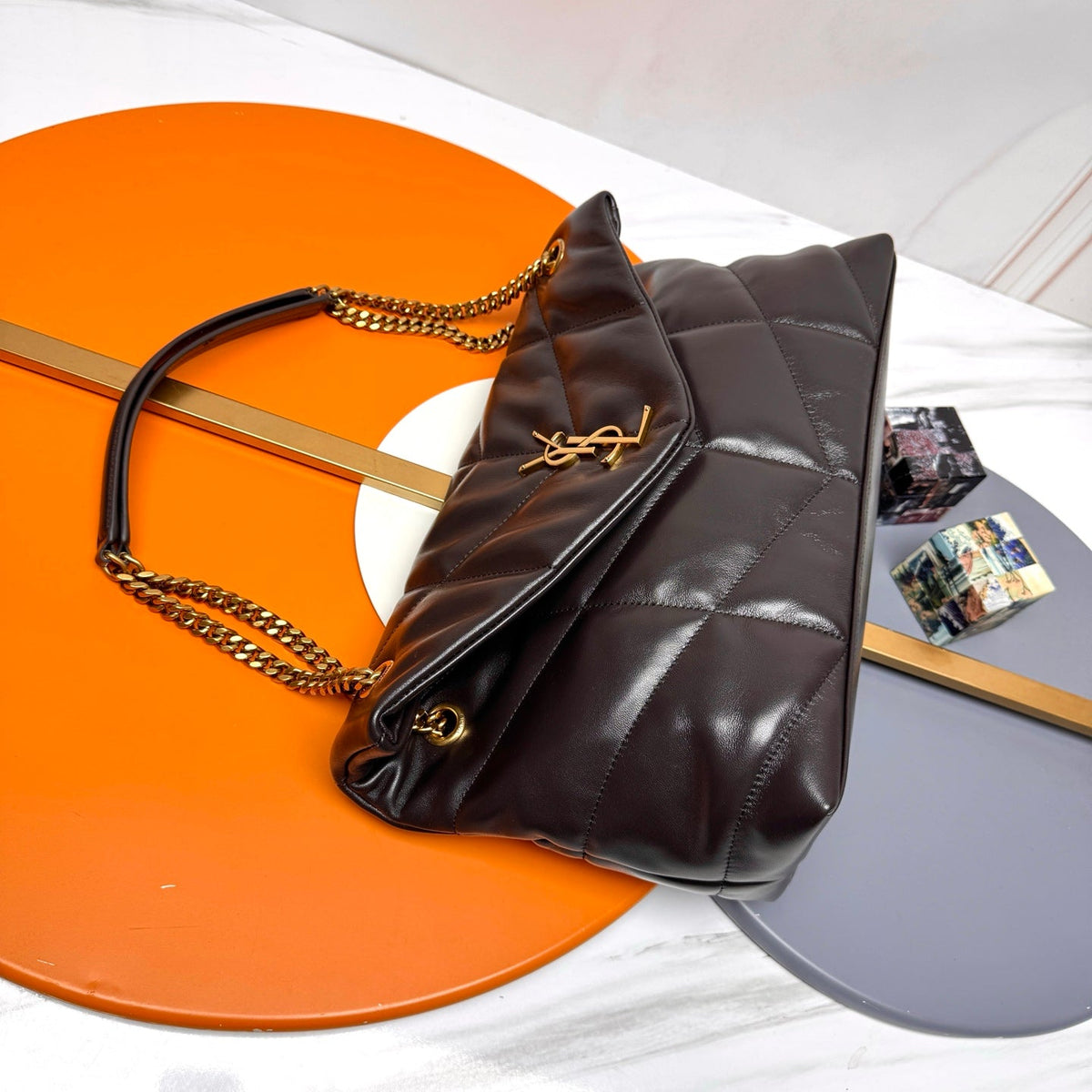 YSL Loulou Puffer Medium Bag 35cm Dark Coffee Glossy Leather