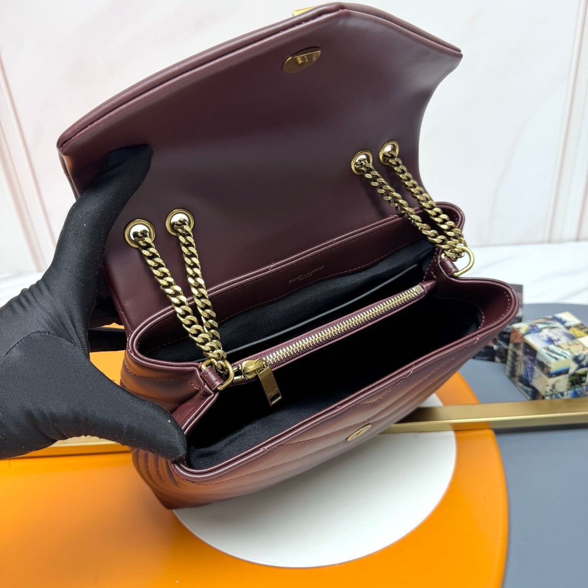 YSL Small Loulou Bag 23cm Burgundy Lambskin