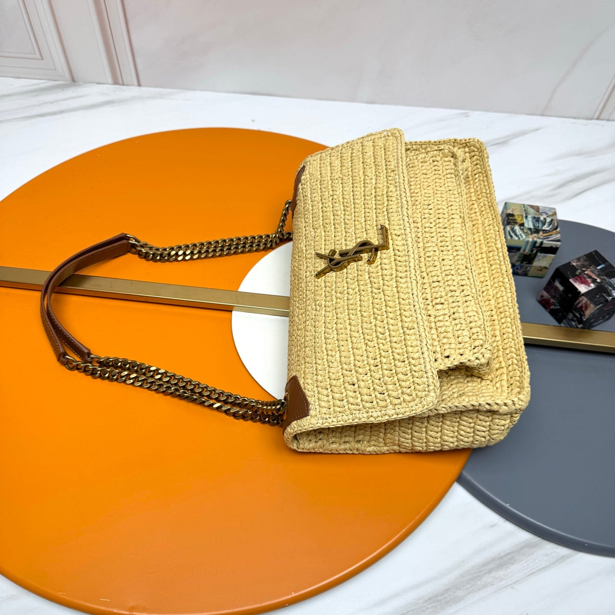 YSL Niki Shoulder Bag 28cm Straw Color in Straw Weaving 285527