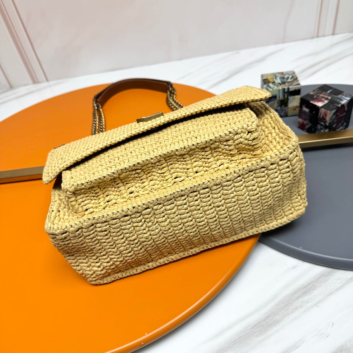 YSL Niki Shoulder Bag 28cm Straw Color in Straw Weaving 285527