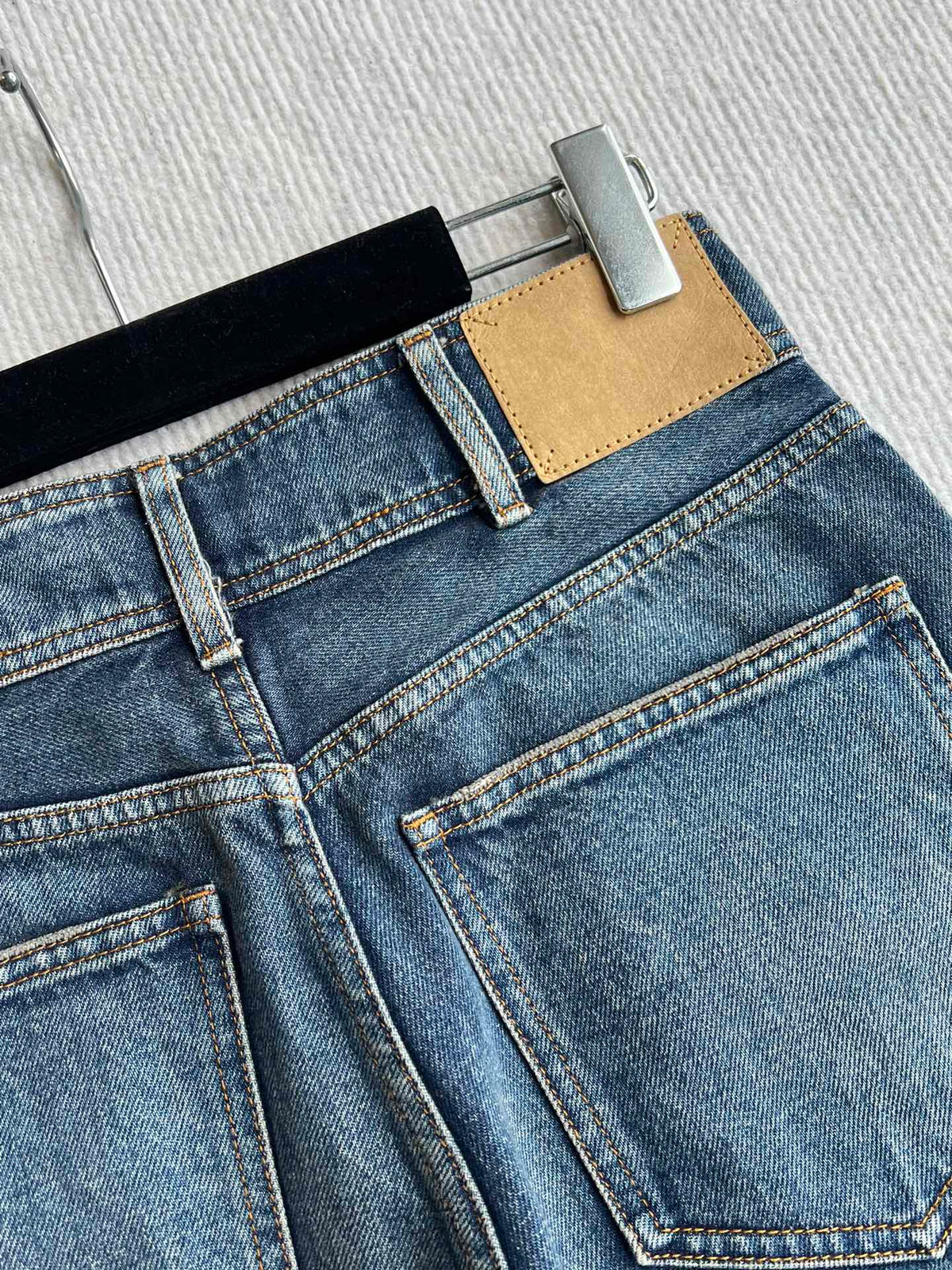 Celine 25 Arc de Triomphe Metal Buckle Denim Shorts Blue Cotton 275804