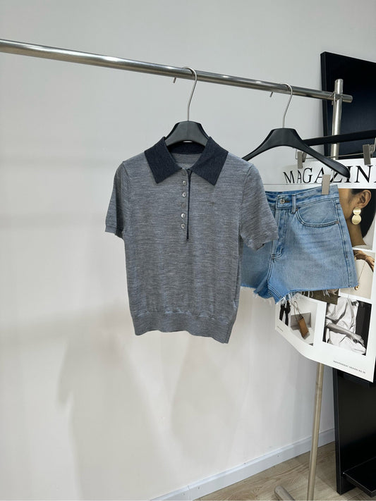 Celine 26s Knit Short-Sleeve T-Shirt Grey Cashmere417390