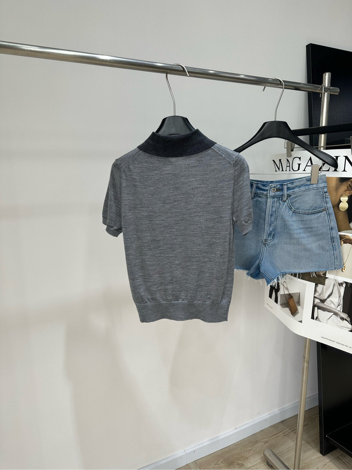 Celine 26s Knit Short-Sleeve T-Shirt Grey Cashmere417390