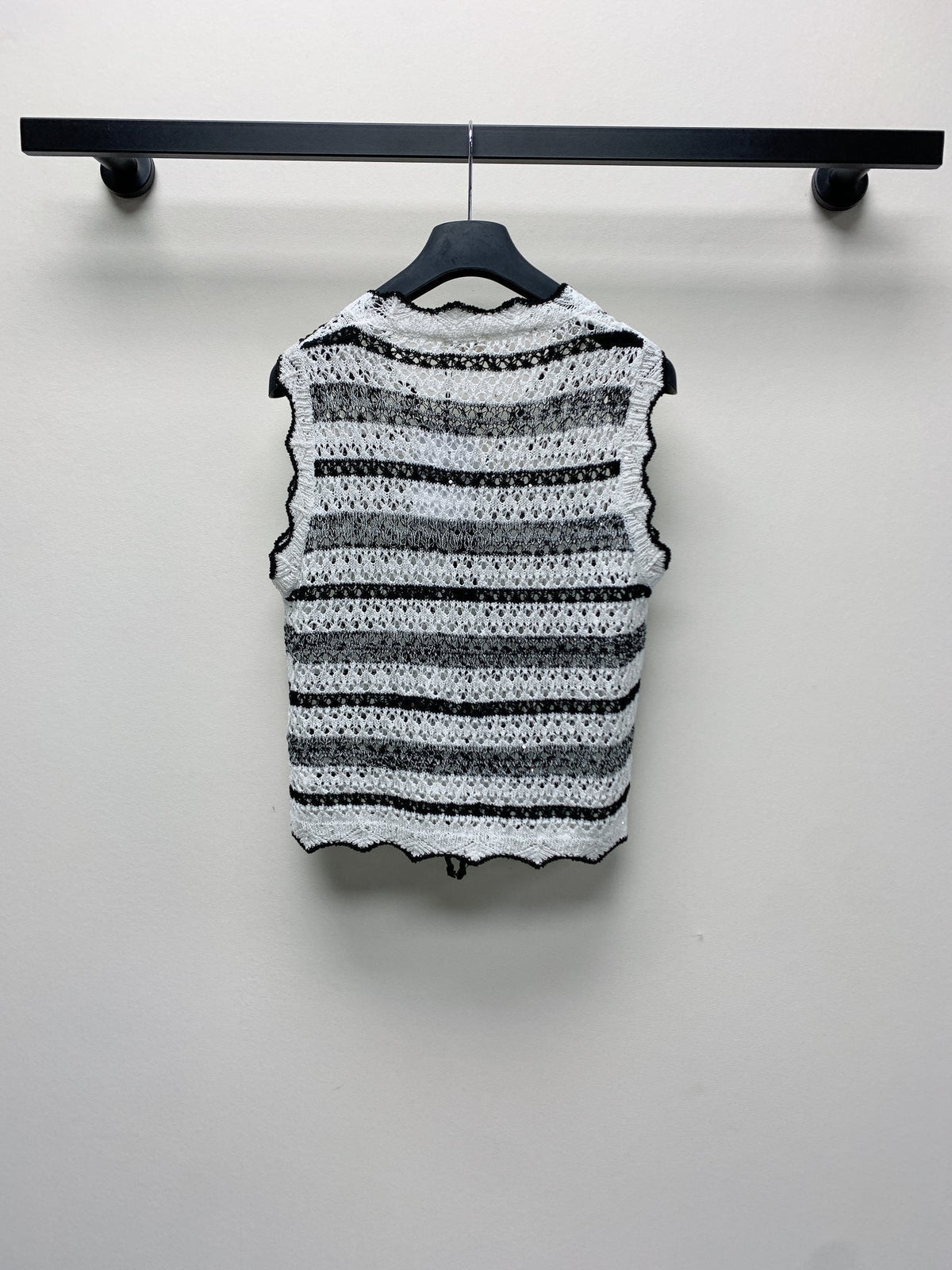 Celine 25 Striped Sleeveless Vest Black White Wool Polyester 277571