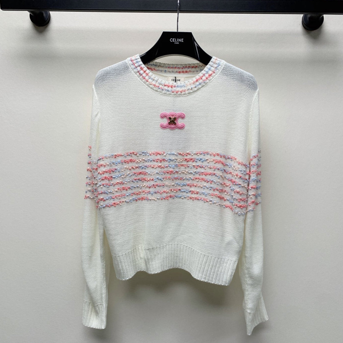 Celine 25 Striped Sweater White Wool Polyester 281500