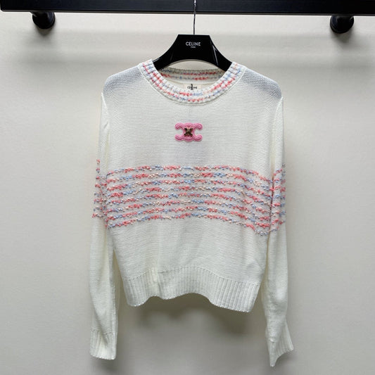 Celine 25 Striped Sweater White Wool Polyester 281500