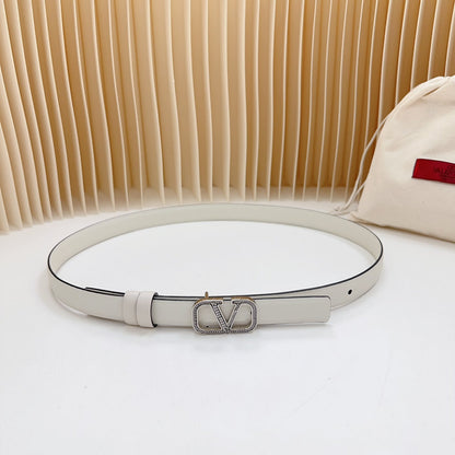 VALENTINO Vlogo Buckle Water Wave Silver Copper Glossy White Leather 20mm Belt