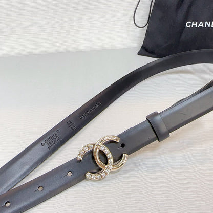 CHANEL BELT 20 MM IN BLACK SMOOTH CALFSKIN GOLD HARDWARE ATTACH RHINSTONE