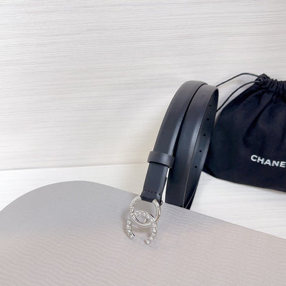 CHANEL BELT 20 MM IN BLACK SMOOTH CALFSKIN SILVER HARDWARE ATTACH RHINSTONE