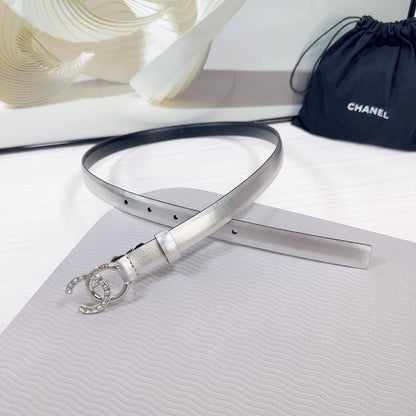 CHANEL BELT 20 MM IN SILVER SMOOTH CALFSKIN SILVER HARDWARE ATTACH RHINSTONE